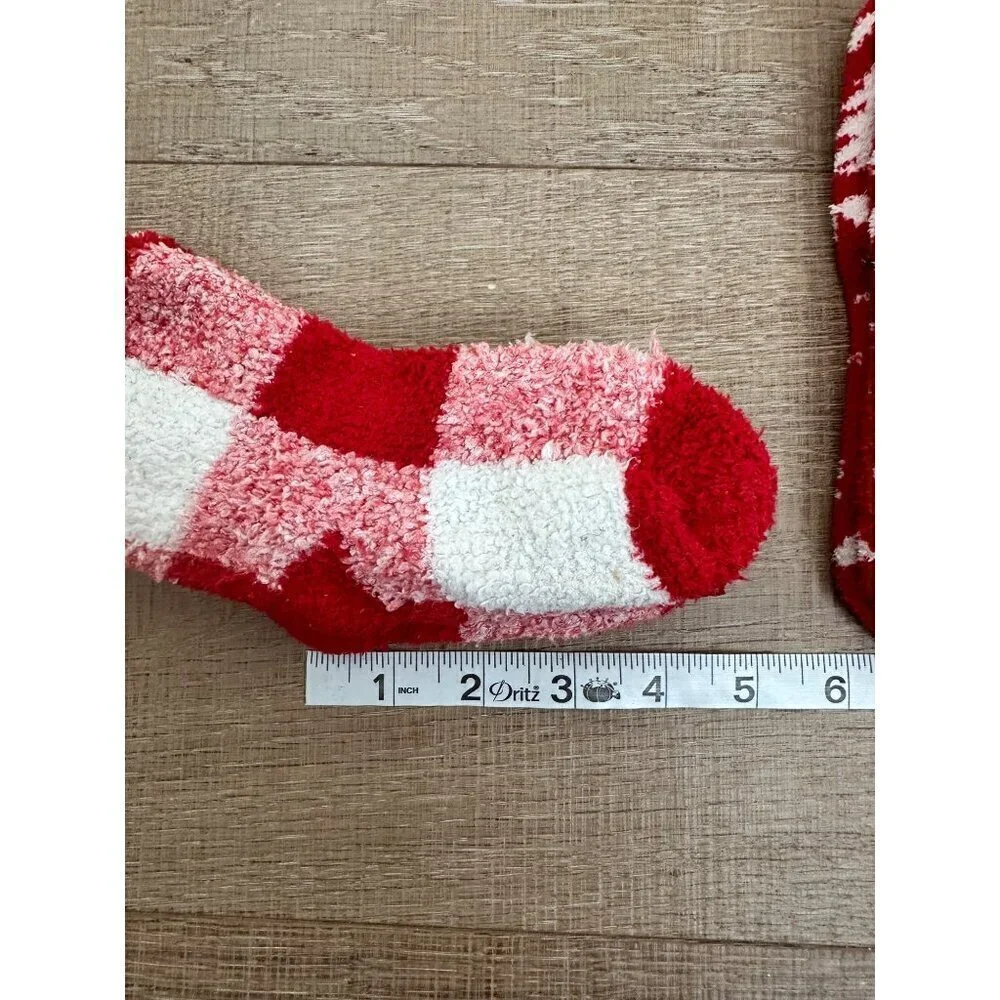 Cozy Red & White Fuzzy Winter Socks With Bear & Tree Pattern